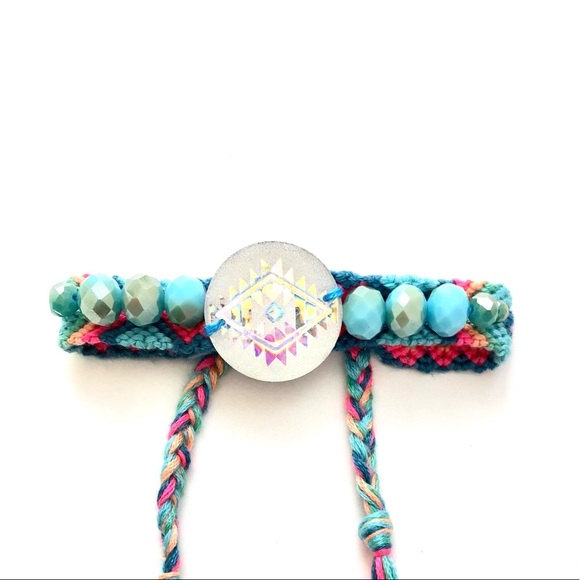 Southwestern Inspired Geometric Charm and Beaded Woven Bracelet - Picture 4 of 6